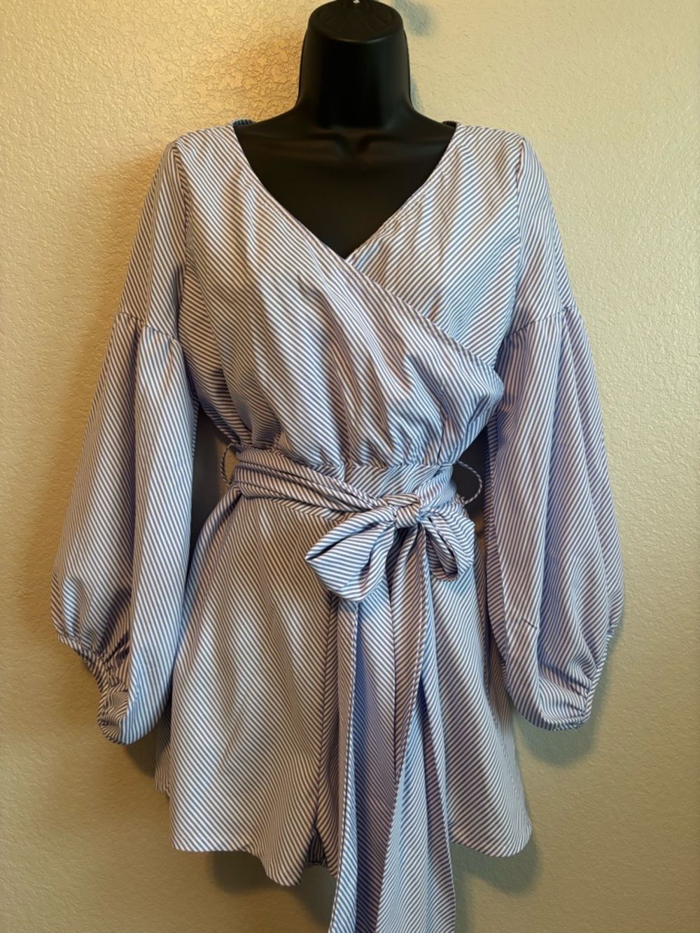 Goodnight Macaroon Blue/White Striped Romper